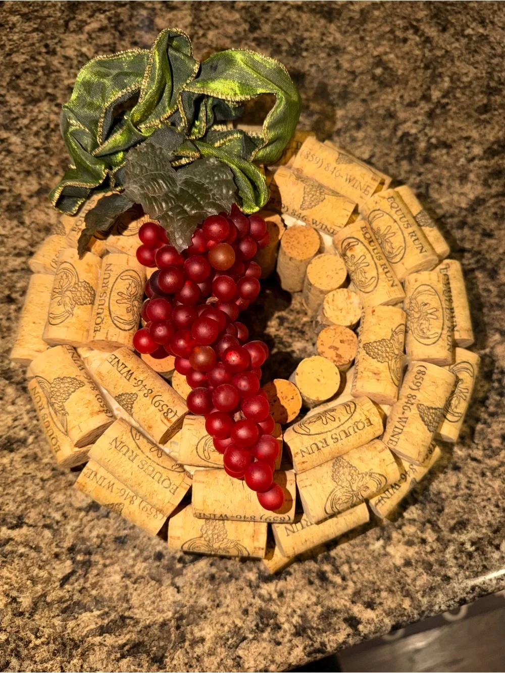 Wine. Handcrafted Wine Cork Wreath with Red Grape Accent.